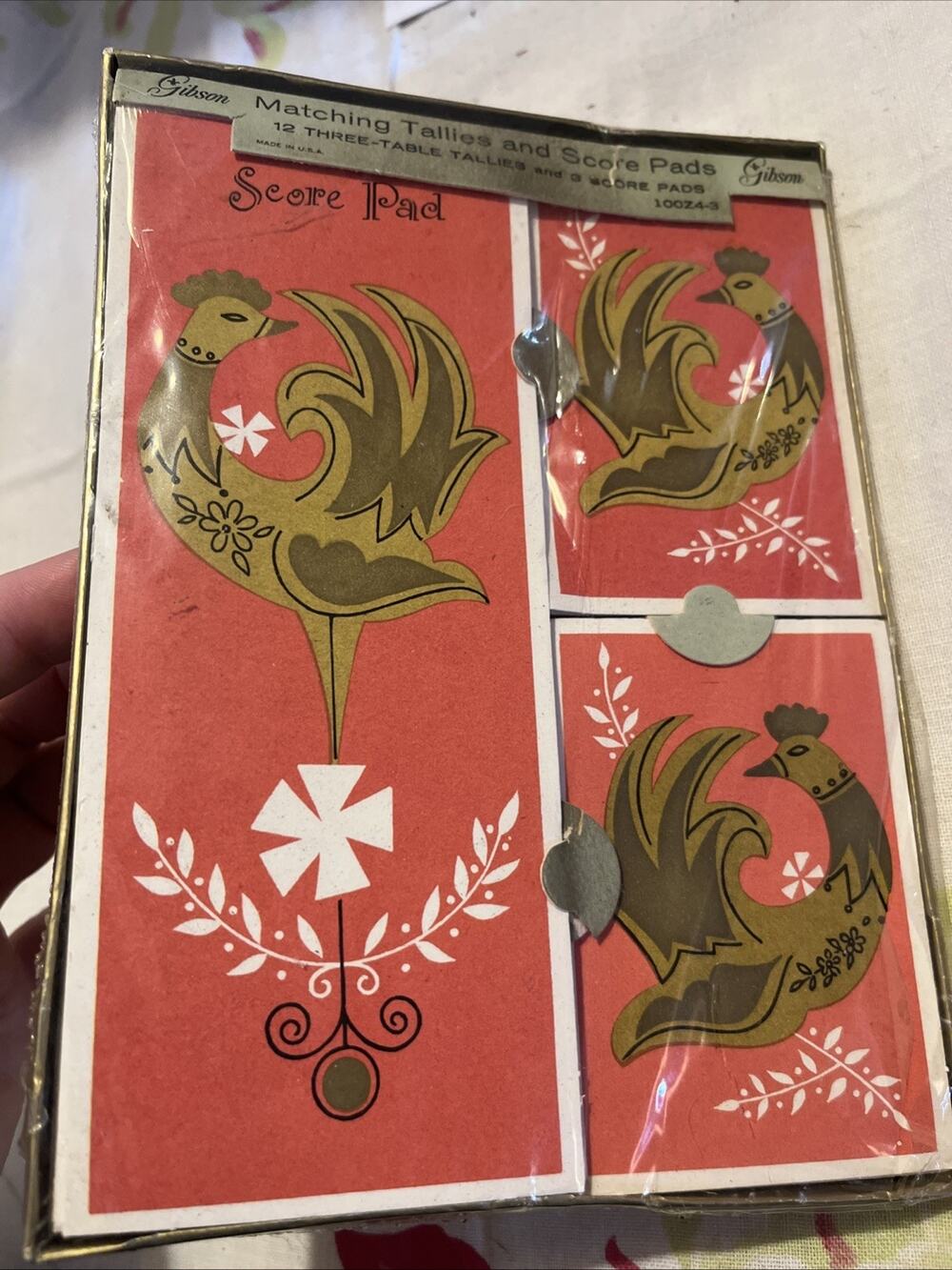 Vintage Gibson Bridge Score Pad & Tallies Set Sealed MCM Roosters NIP